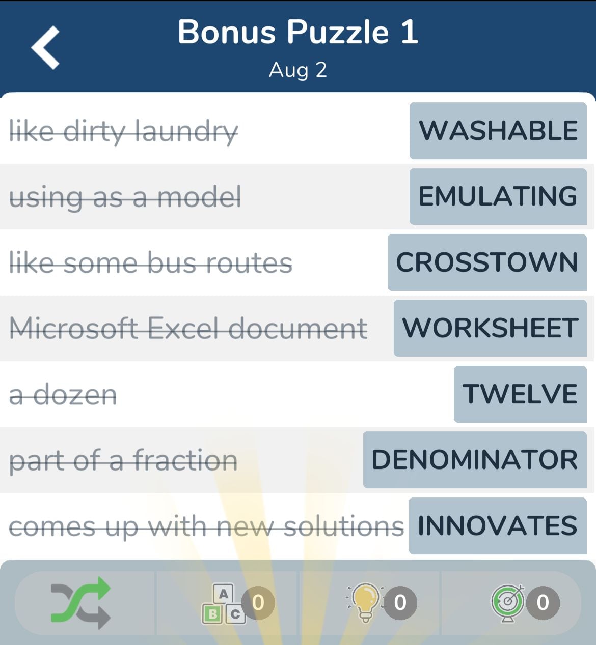7 Little Words August 2 2024 Bonus 1