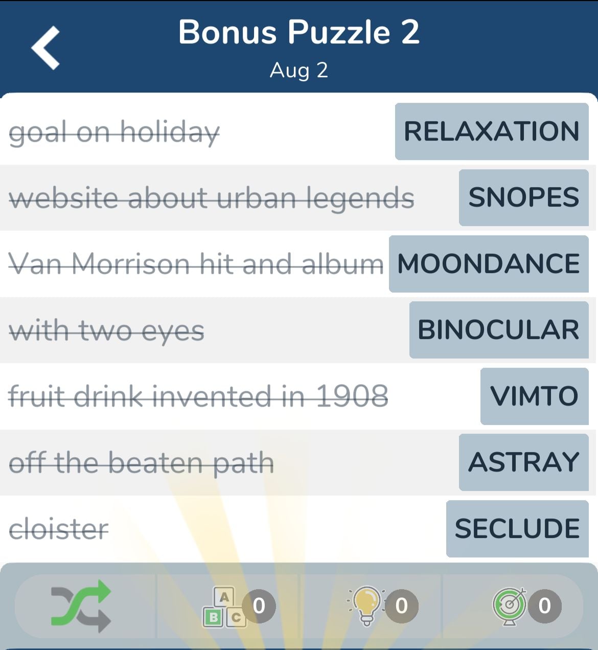7 Little Words August 2 2024 Bonus 2
