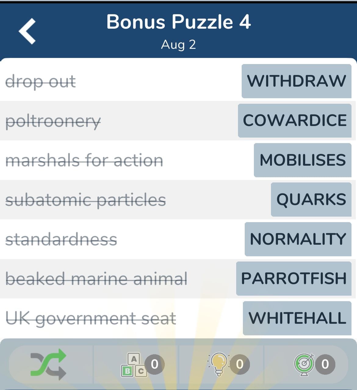 7 Little Words August 2 2024 Bonus 4