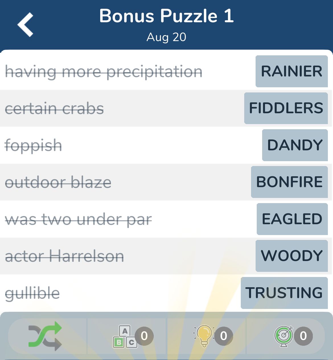 7 Little Words August 20 2024 Bonus 1