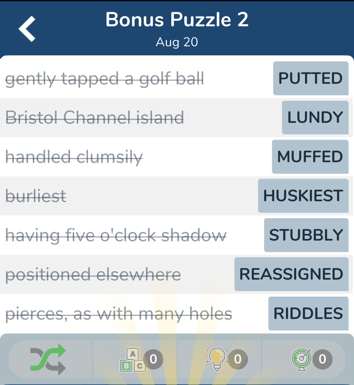 7 Little Words August 20 2024 Bonus 2