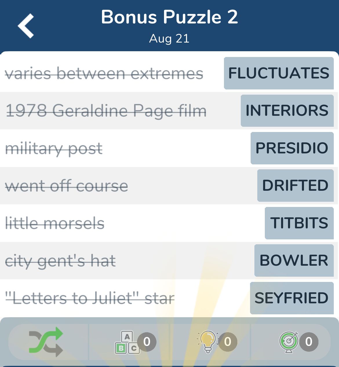 7 Little Words August 21 2024 Bonus 2