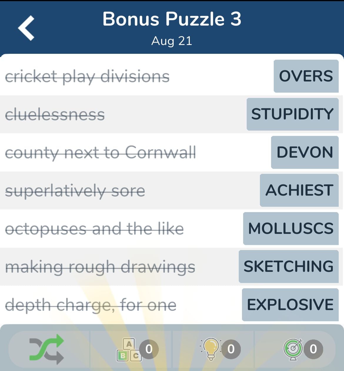7 Little Words August 21 2024 Bonus 3