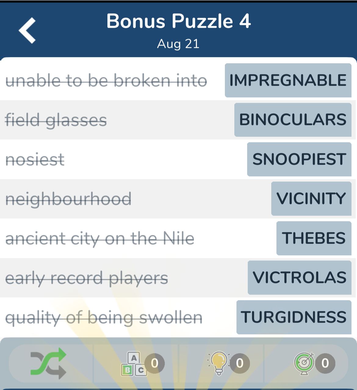 7 Little Words August 21 2024 Bonus 4