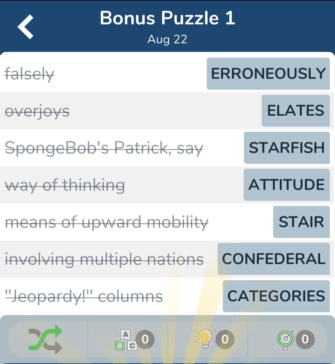 7 Little Words August 22 2024 Bonus 1