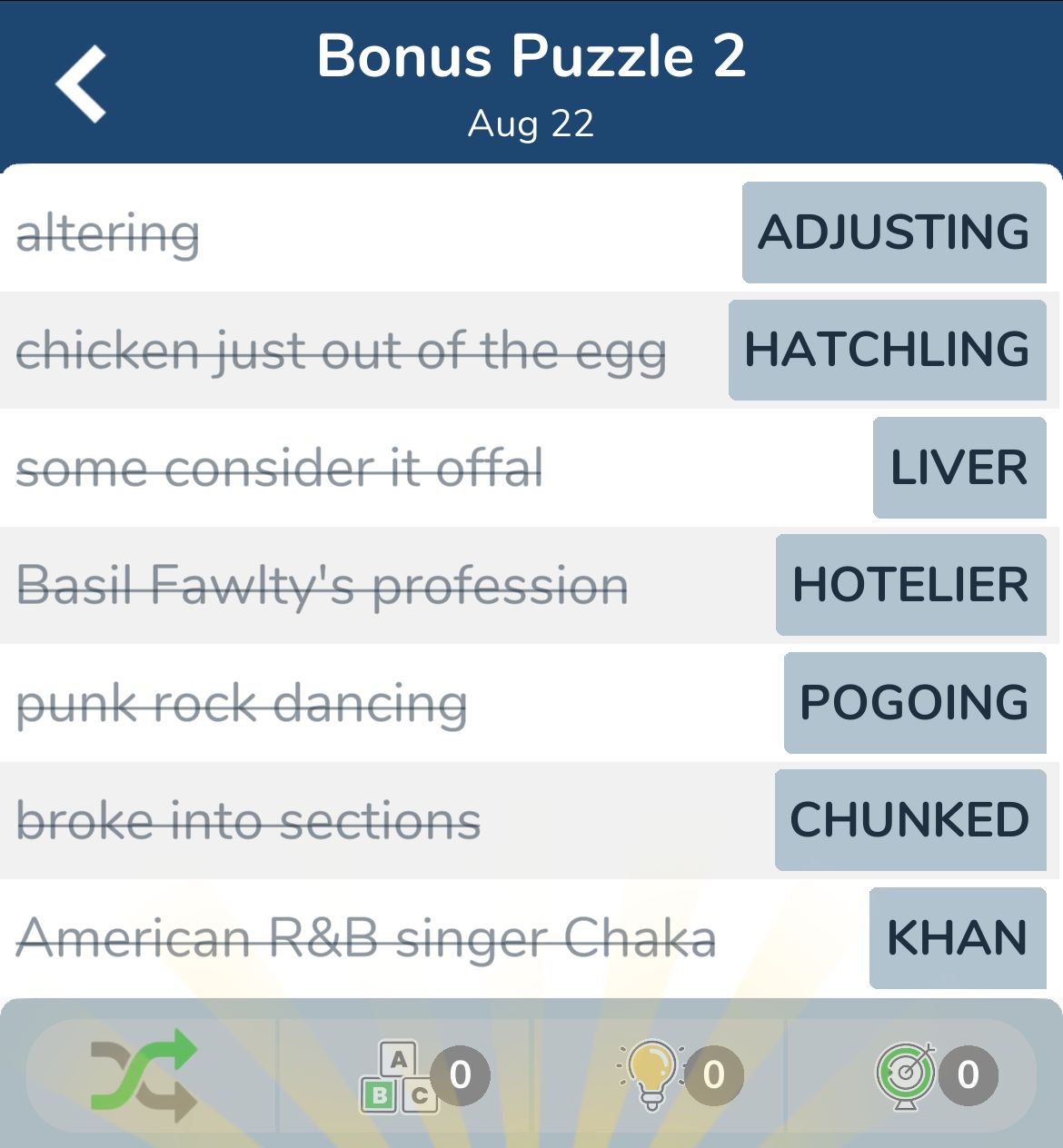 7 Little Words August 22 2024 Bonus 2