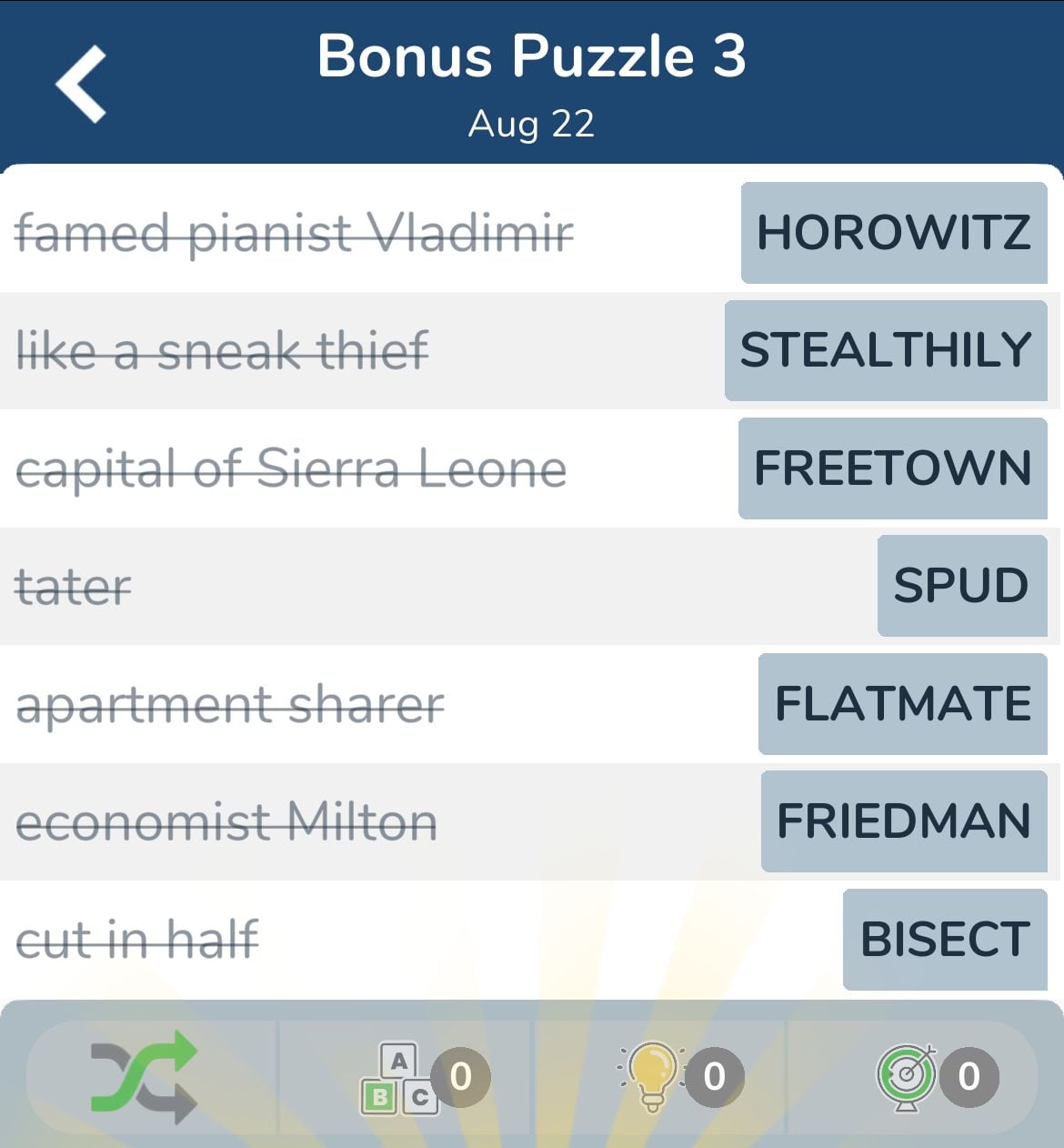 7 Little Words August 22 2024 Bonus 3
