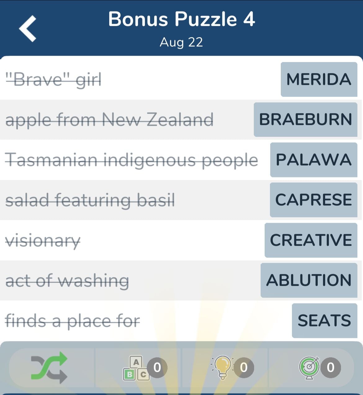 7 Little Words August 22 2024 Bonus 4