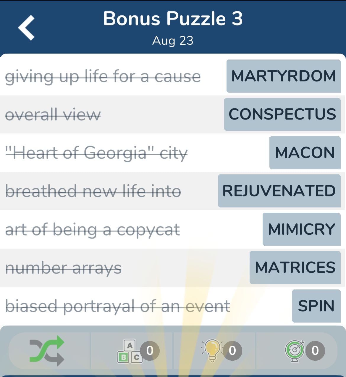 7 Little Words August 23 2024 Bonus 3