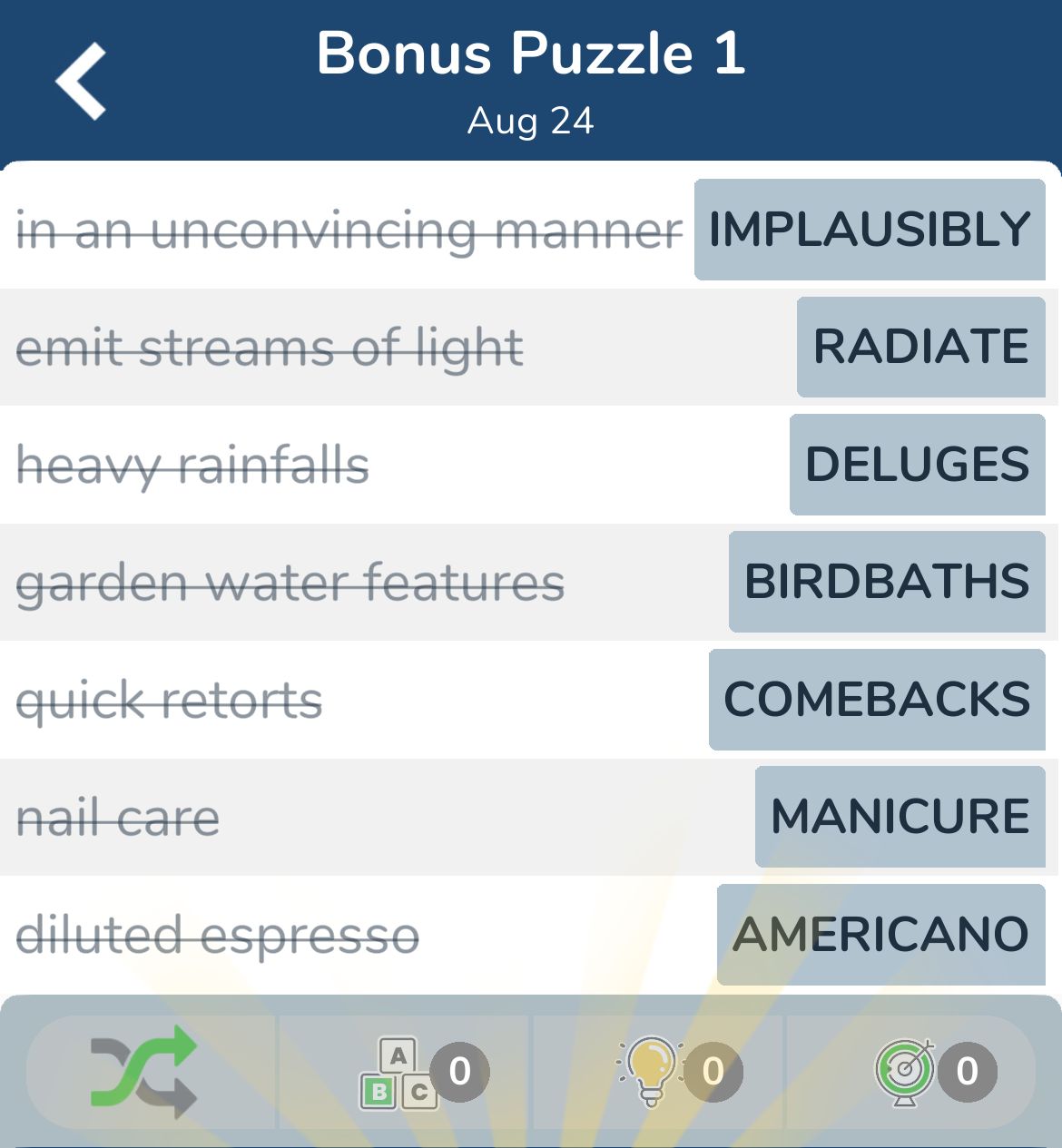 7 Little Words August 24 2024 Bonus 1