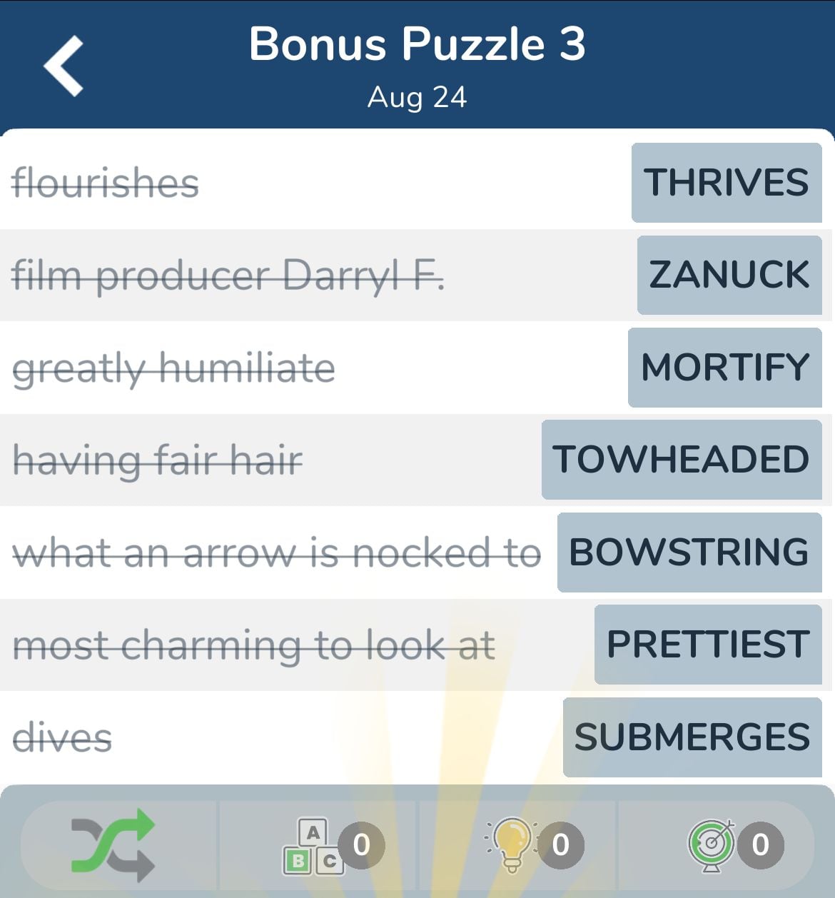 7 Little Words August 24 2024 Bonus 3