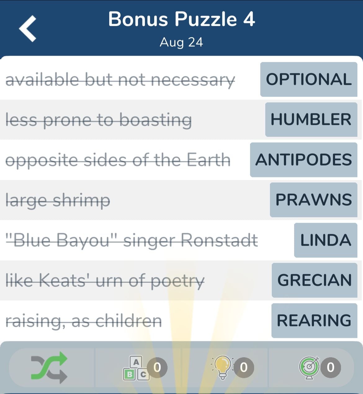 7 Little Words August 24 2024 Bonus 4