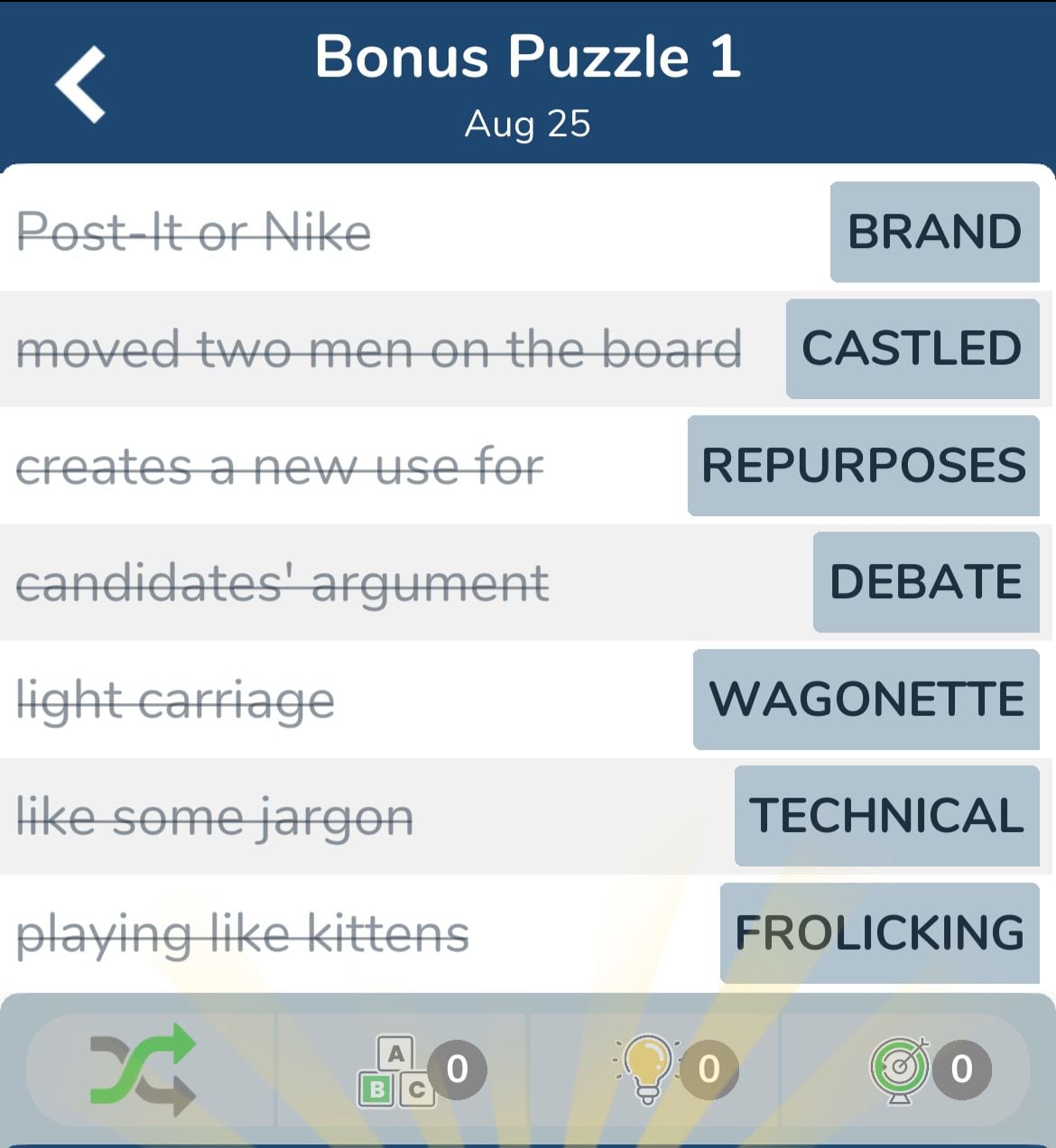 7 Little Words August 25 2024 Bonus 1