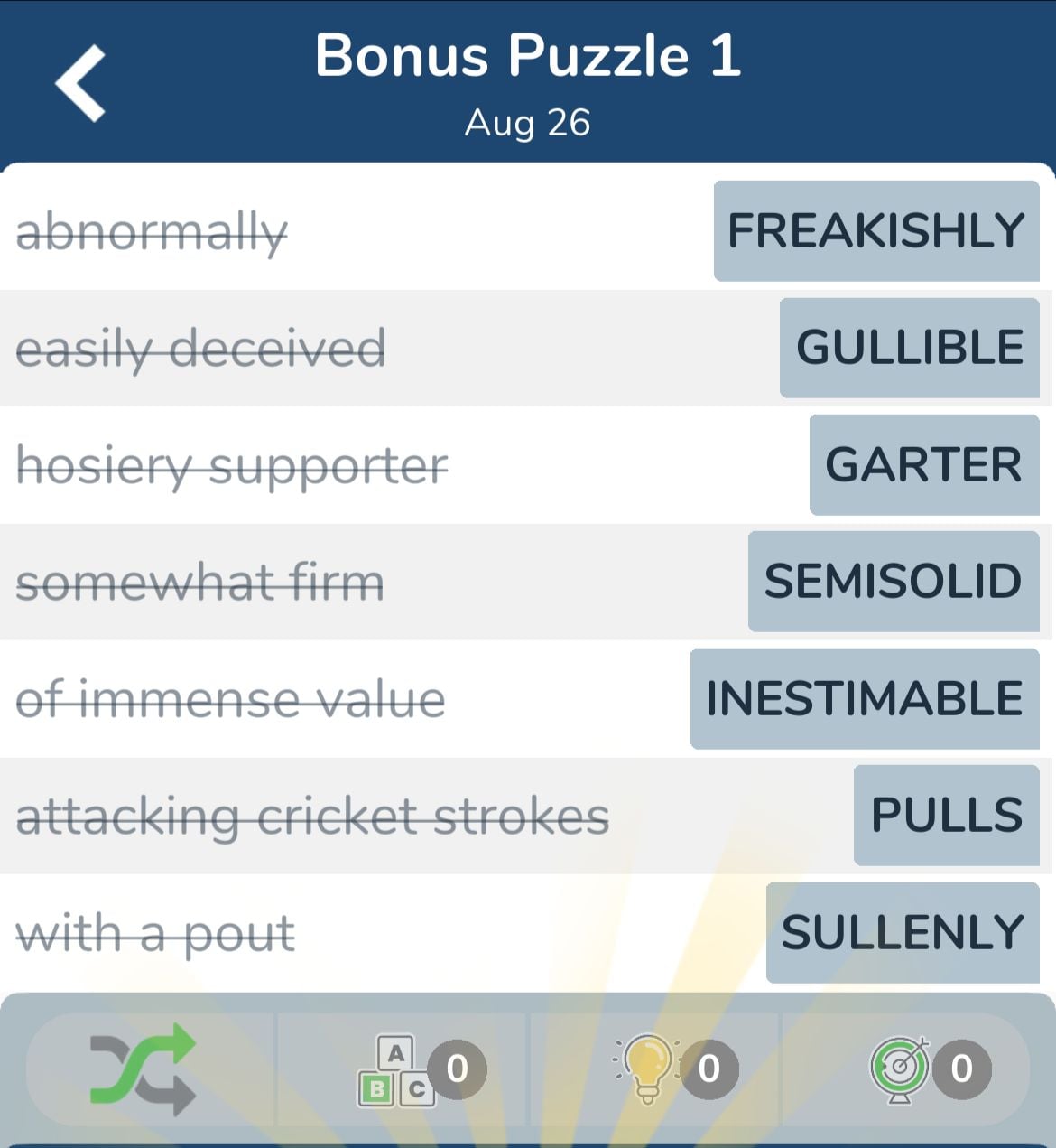 7 Little Words August 26 2024 Bonus 1