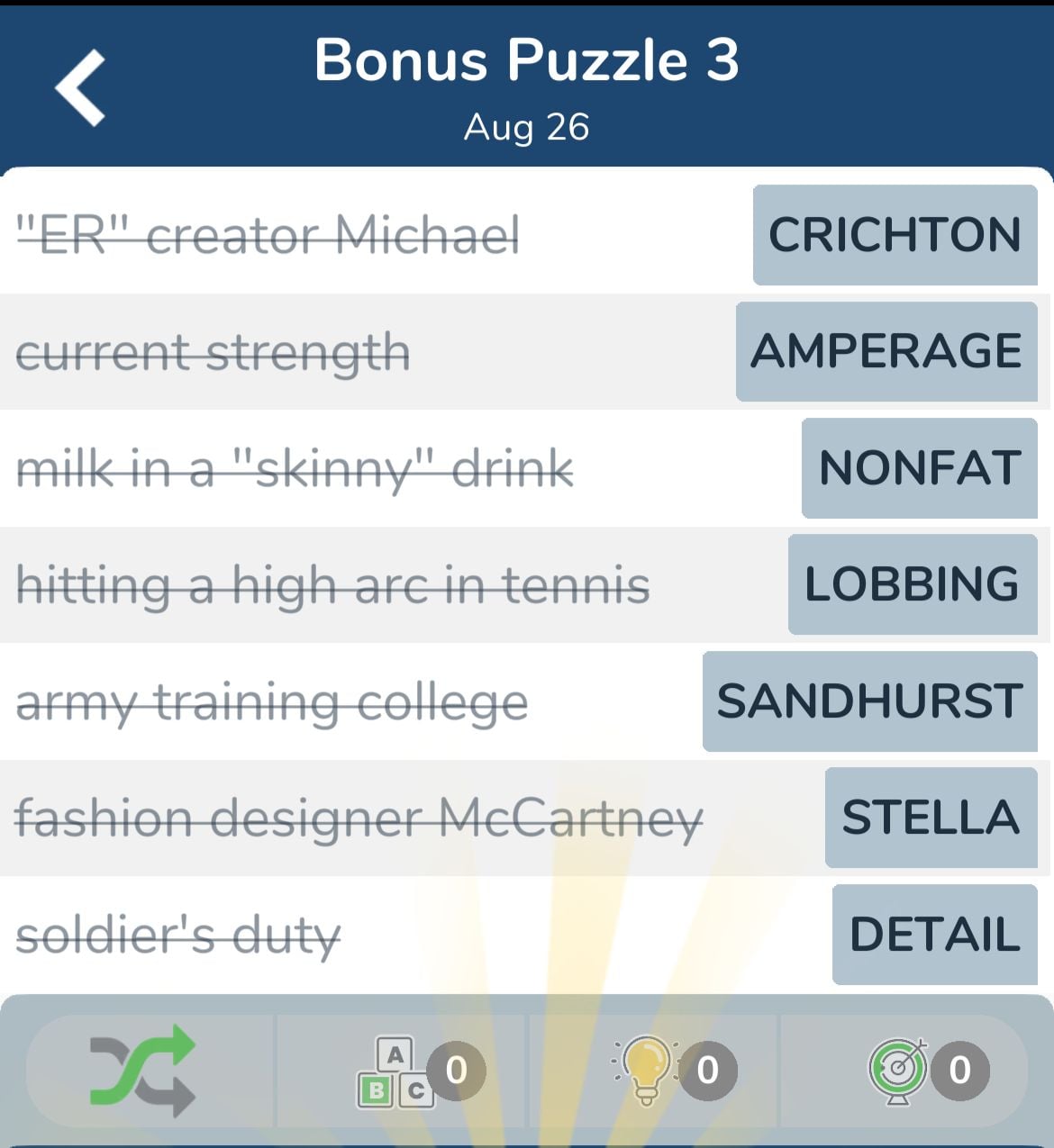 7 Little Words August 26 2024 Bonus 3