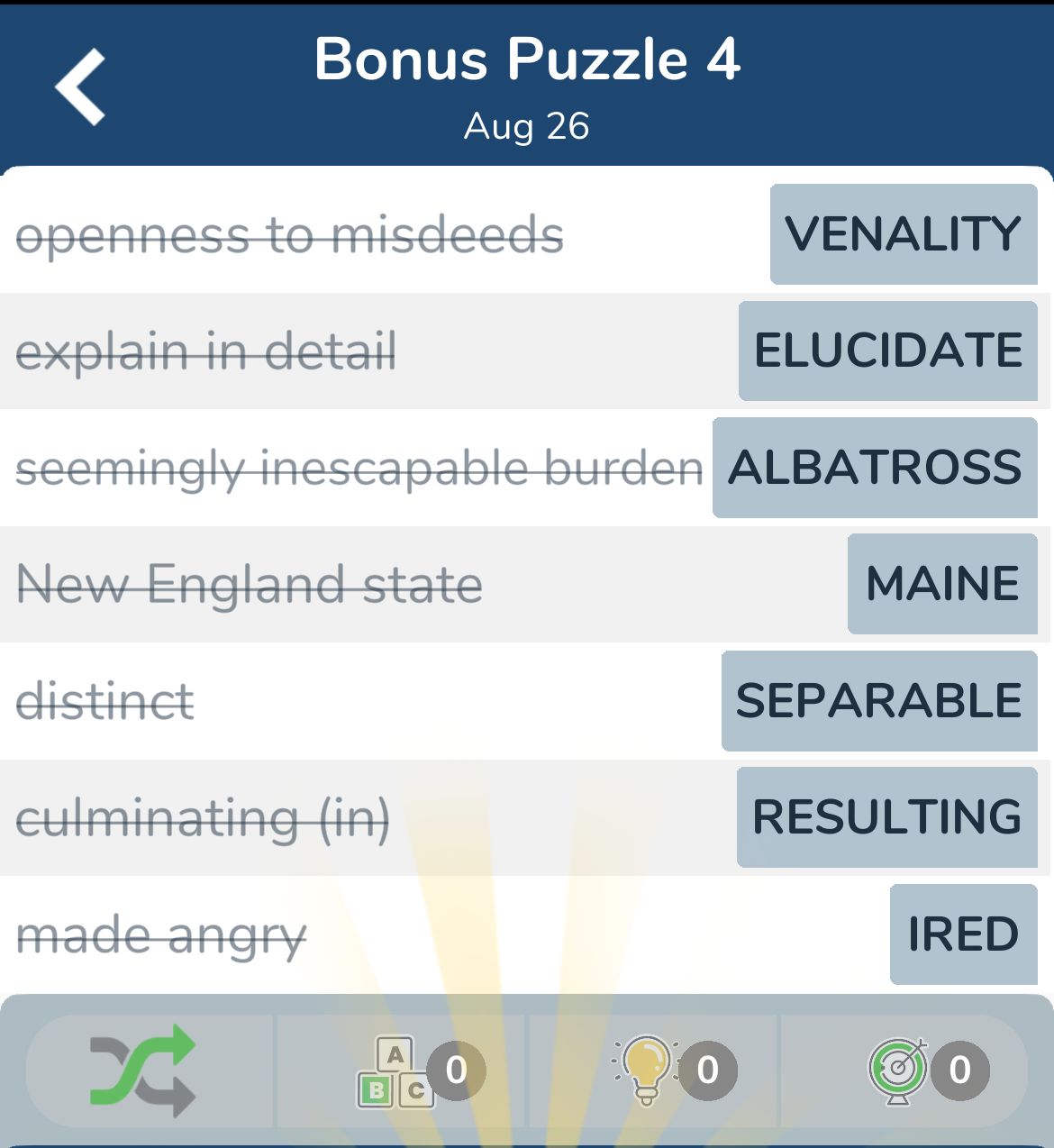7 Little Words August 26 2024 Bonus 4