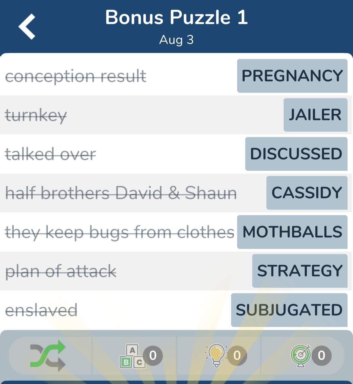 7 Little Words August 3 2024 Bonus 1