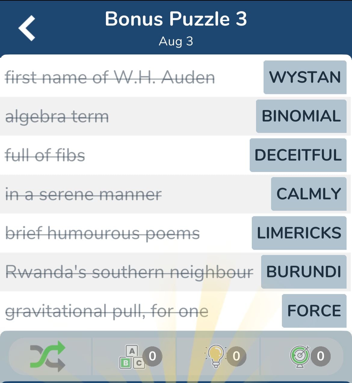 7 Little Words August 3 2024 Bonus 3