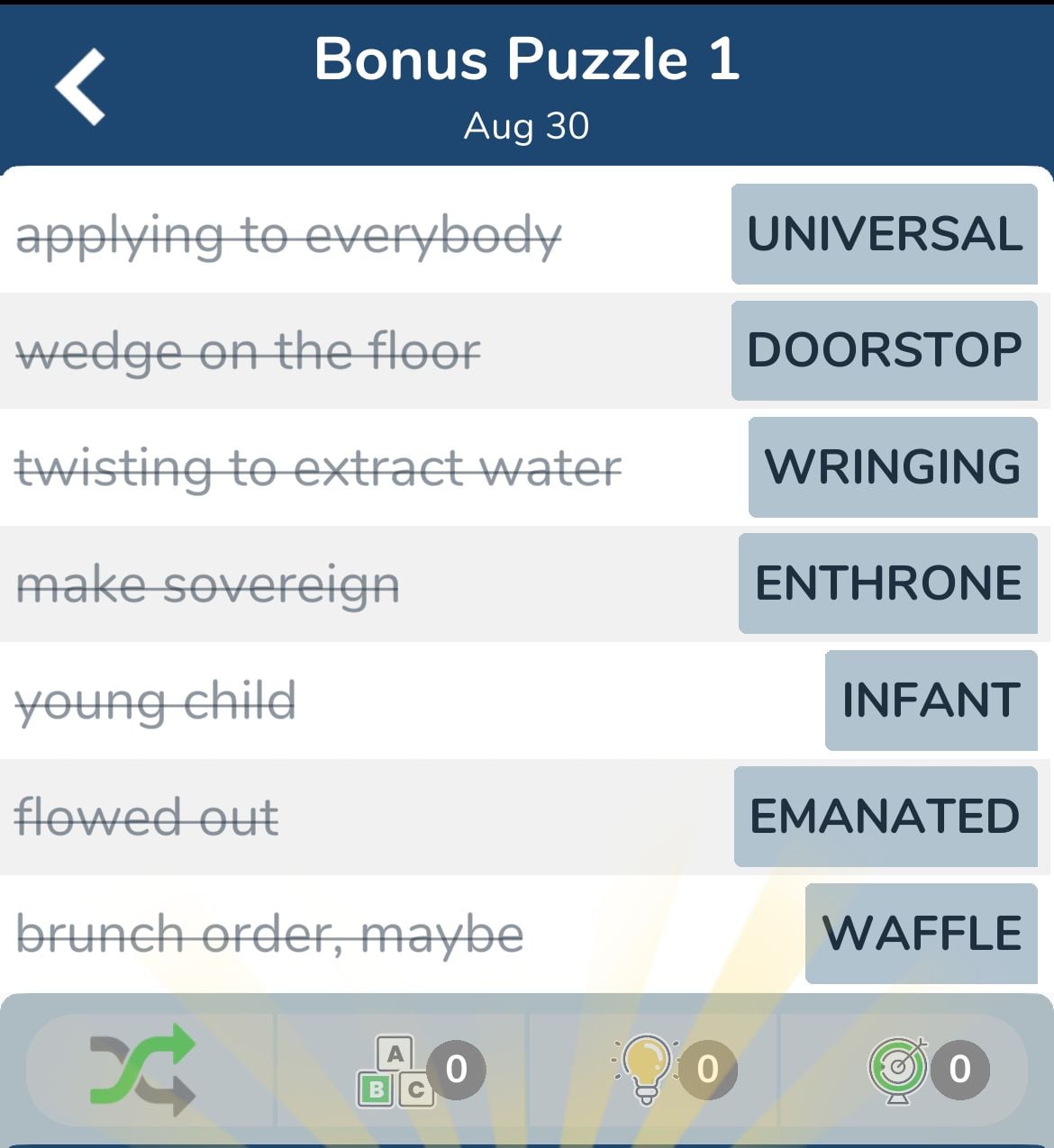 7 Little Words August 30 2024 Bonus 1