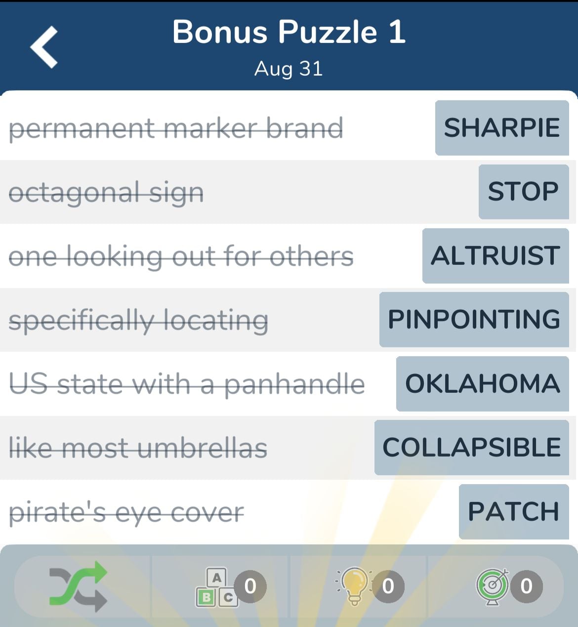 7 Little Words August 31 2024 Bonus 1