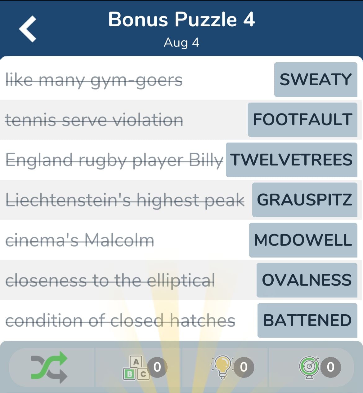 7 Little Words August 4 2024 Bonus 4