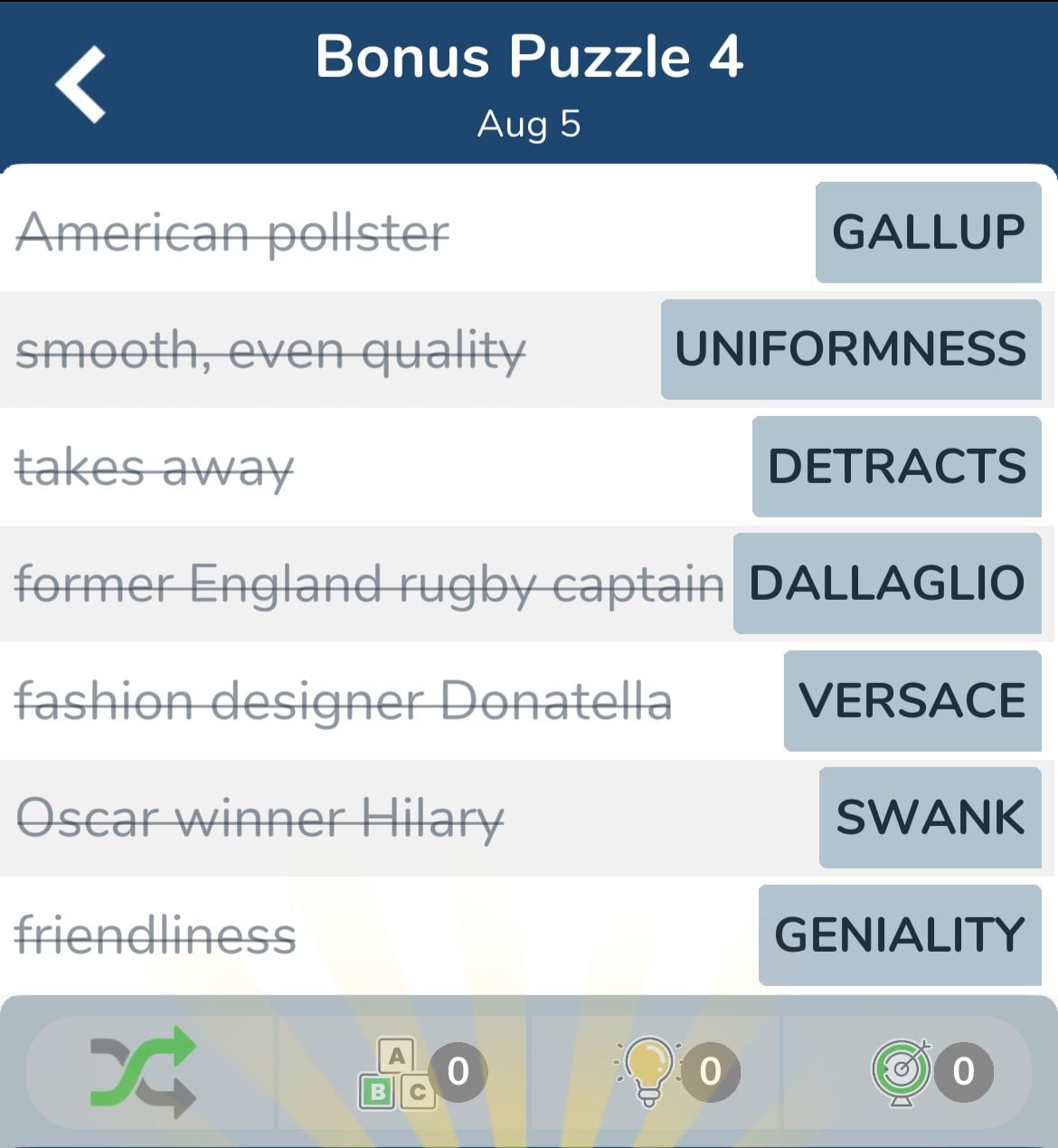 7 Little Words August 5 2024 Bonus 4