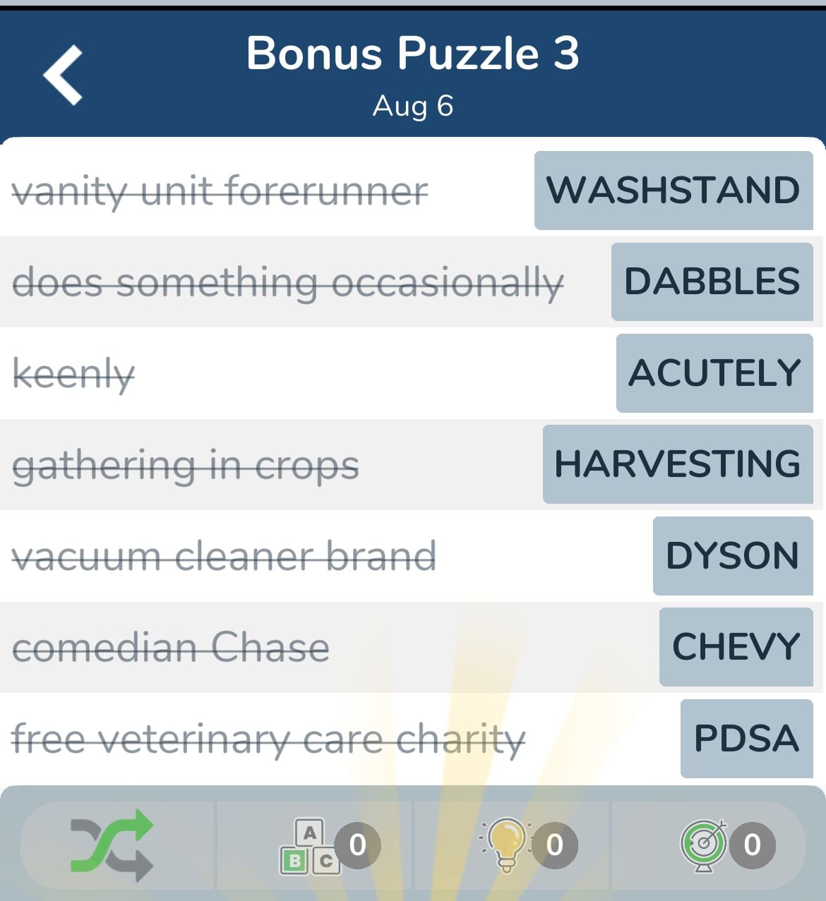 7 Little Words August 6 2024 Bonus 3