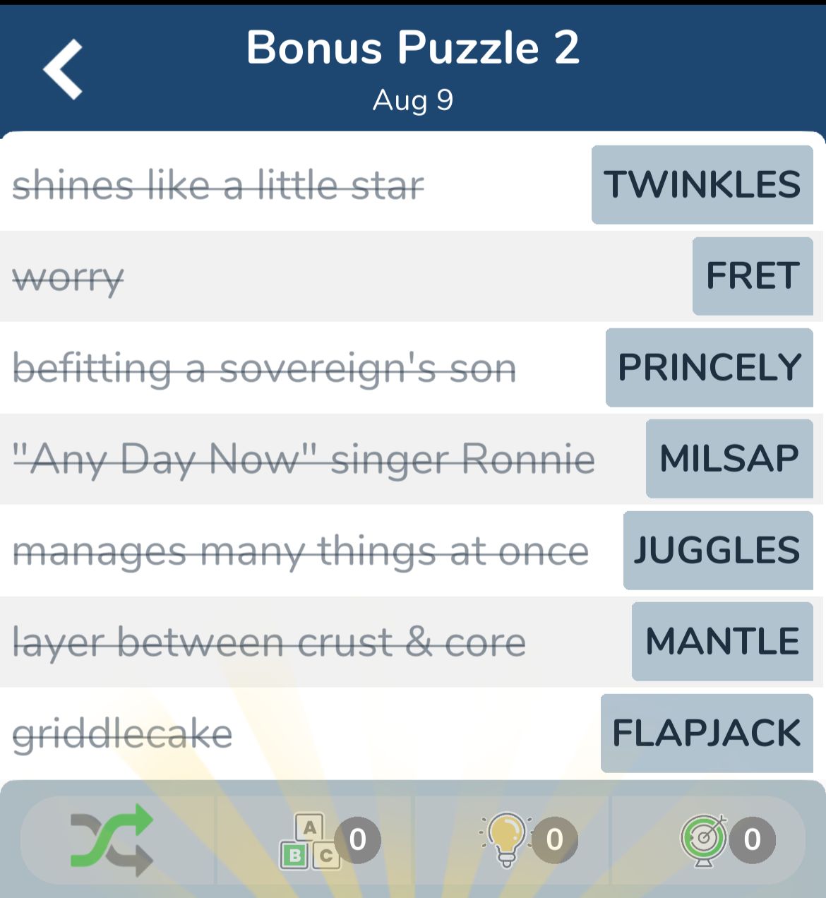 7 Little Words August 9 2024 Bonus 2