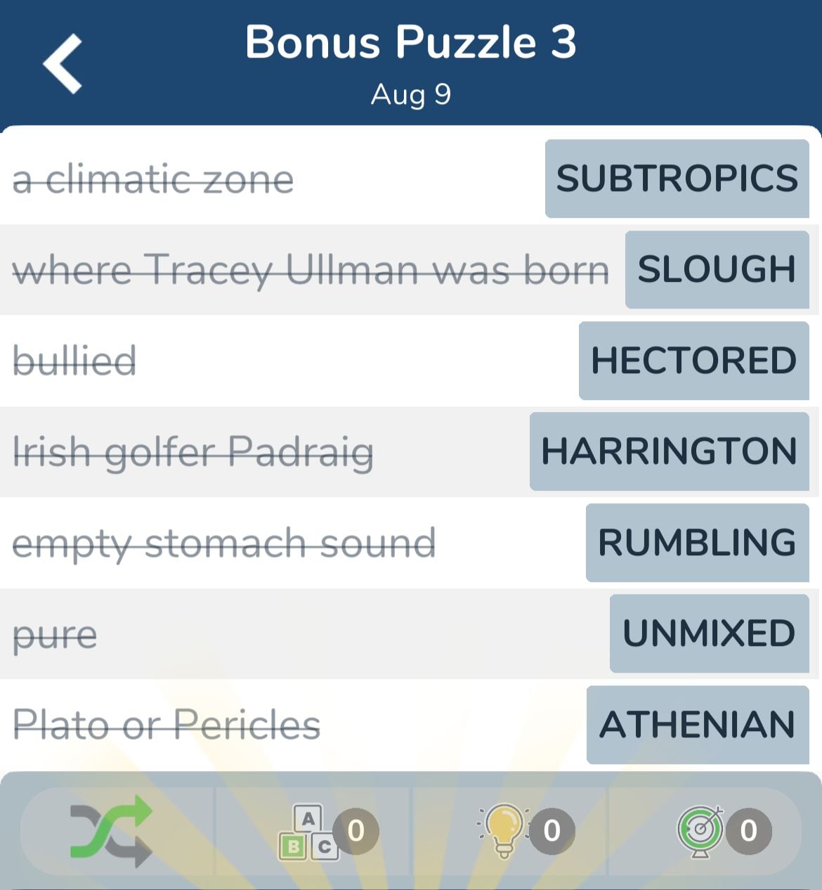 7 Little Words August 9 2024 Bonus 3