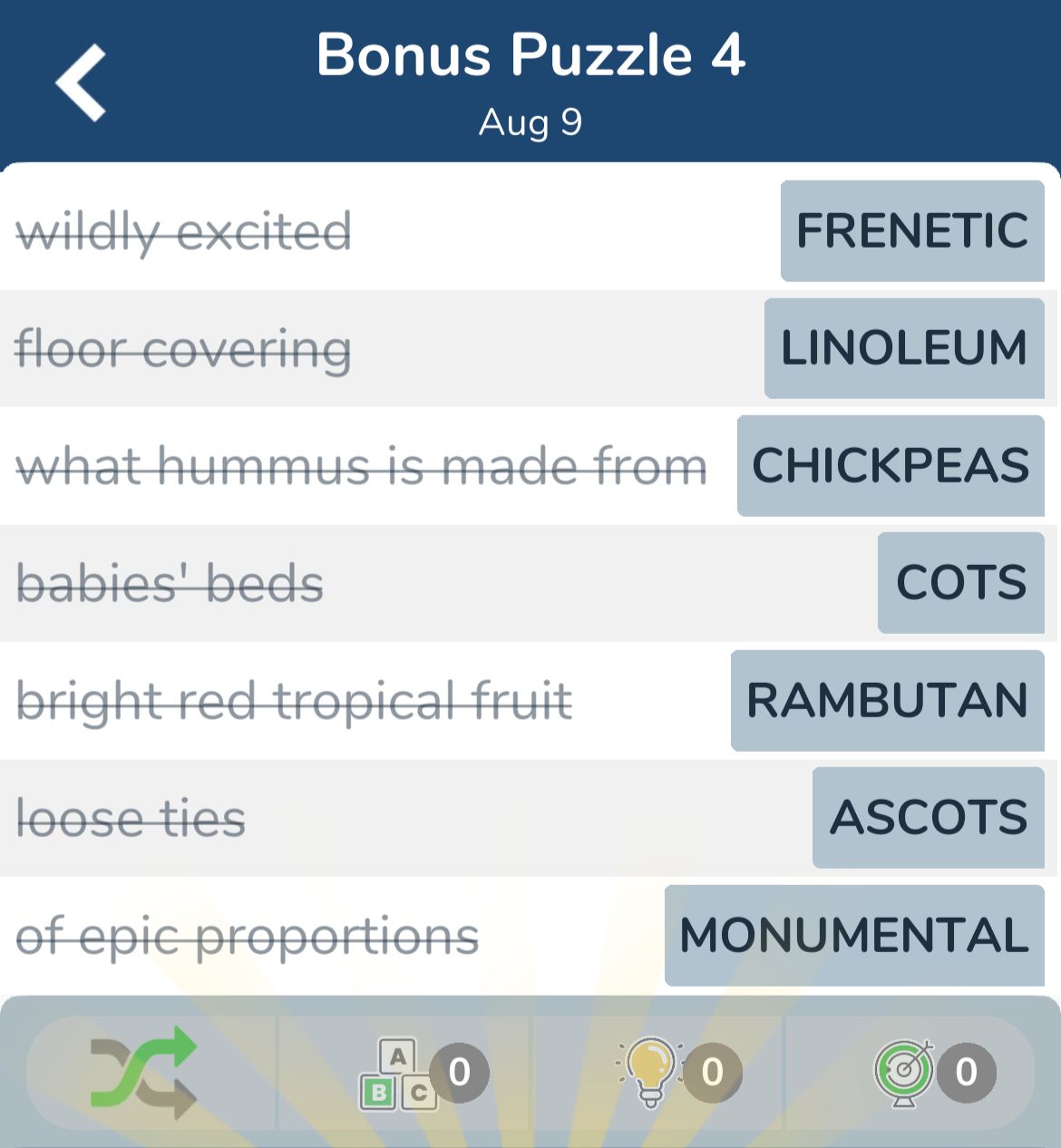 7 Little Words August 9 2024 Bonus 4