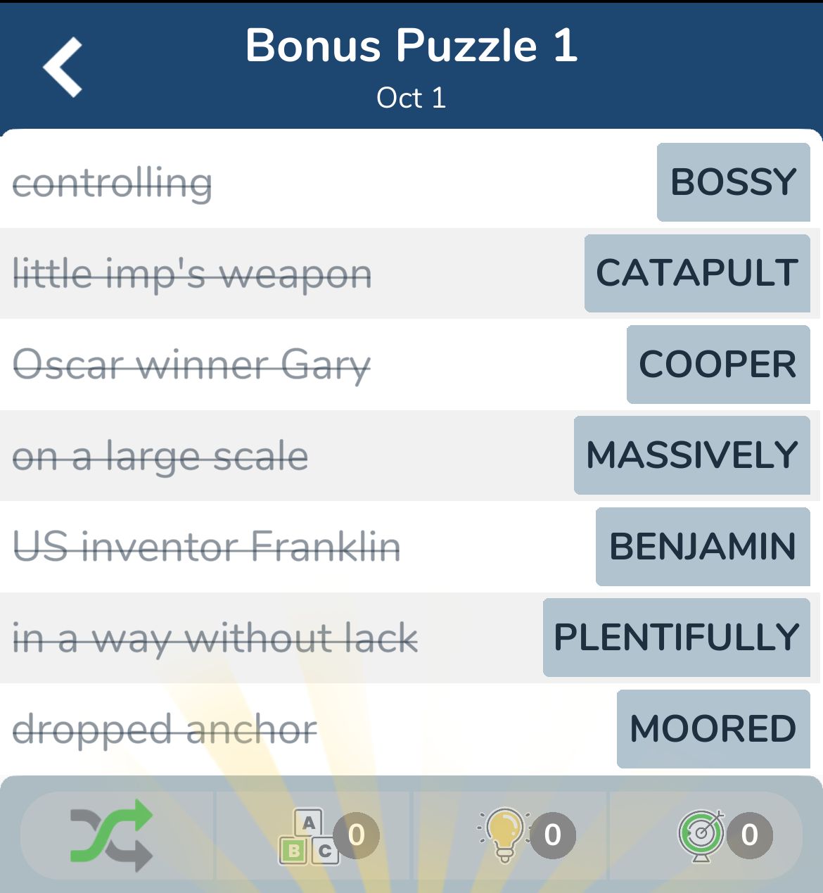 7 Little Words October 1 2024 Bonus 1
