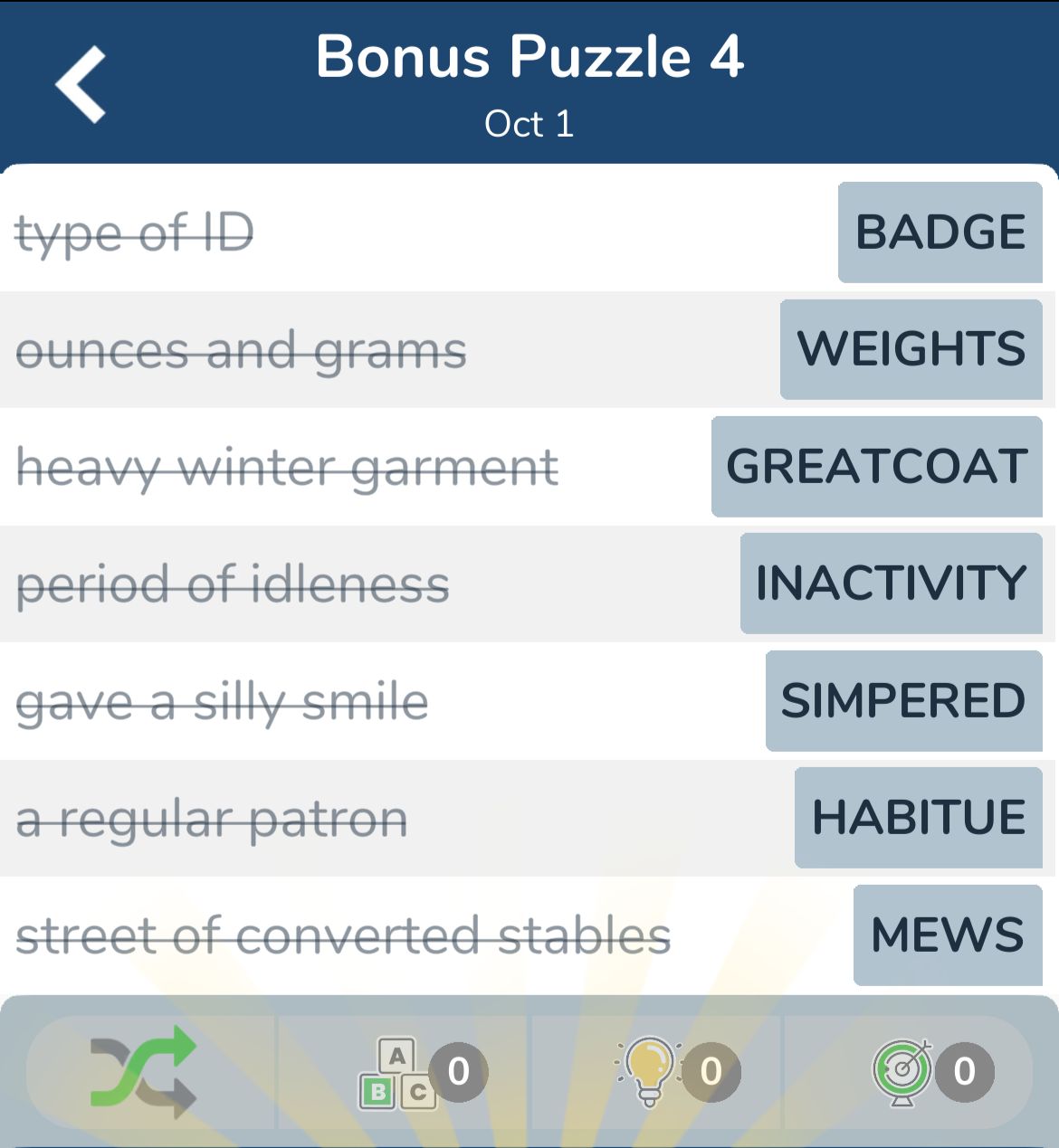 7 Little Words October 1 2024 Bonus 4