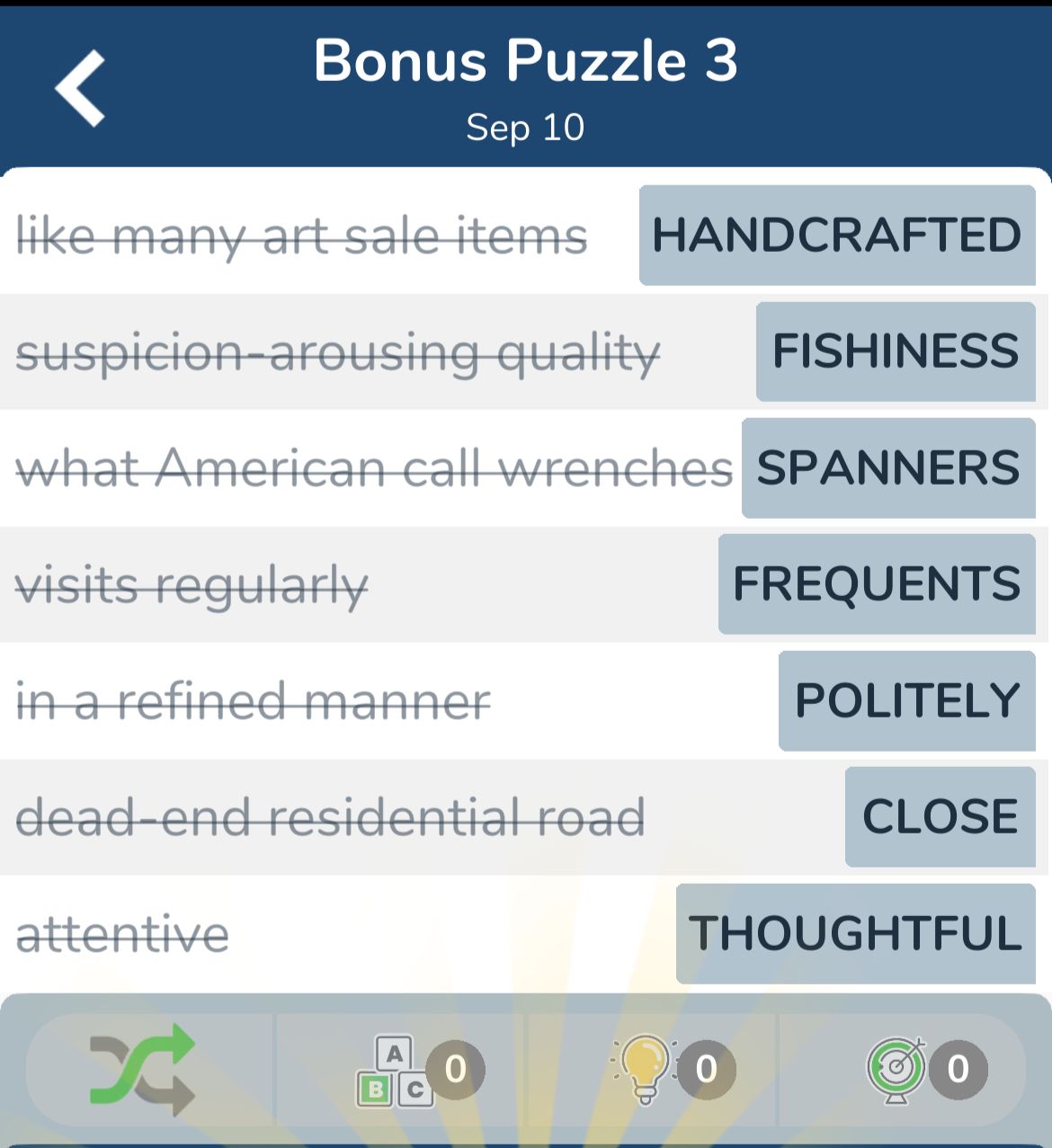 7 Little Words September 10 2024 Bonus 3