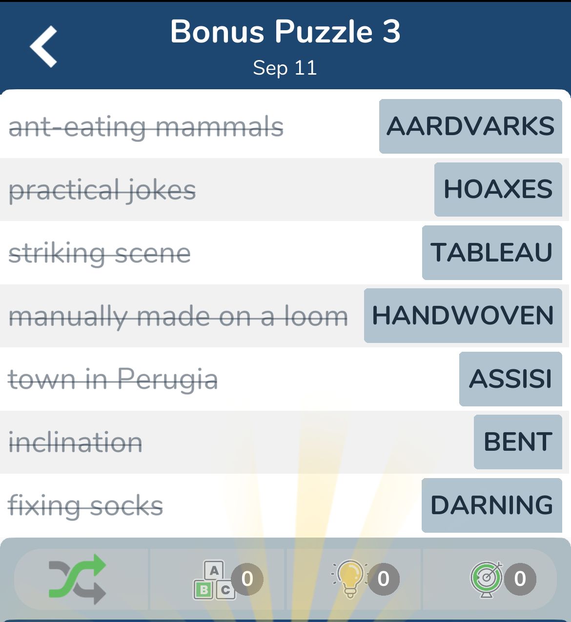 7 Little Words September 11 2024 Bonus 3