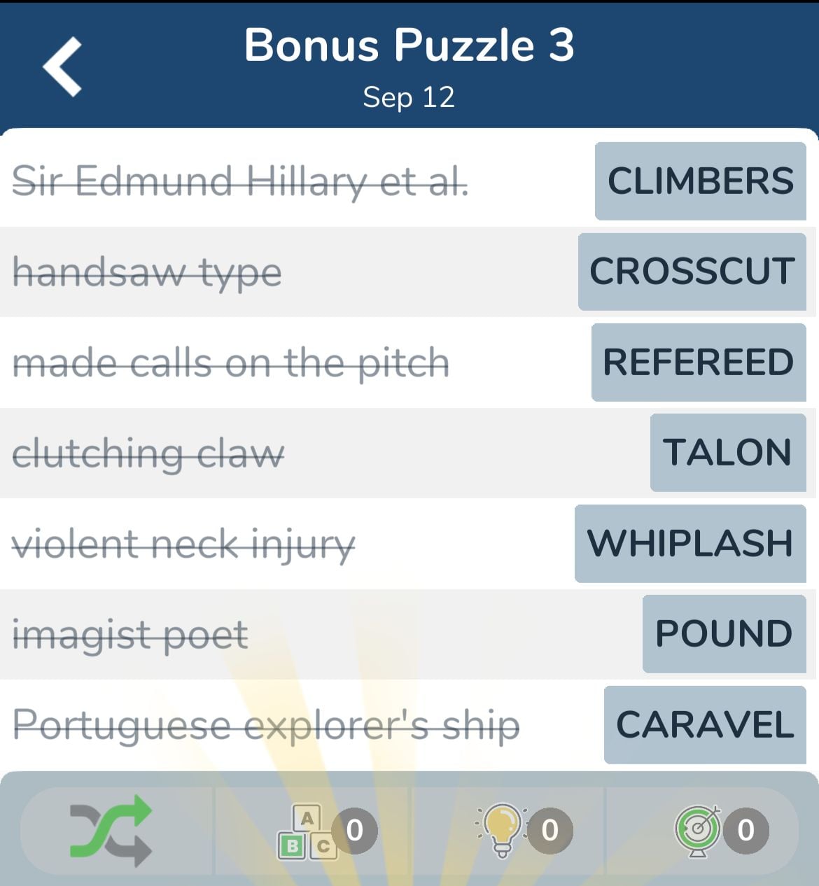 7 Little Words September 12 2024 Bonus 3