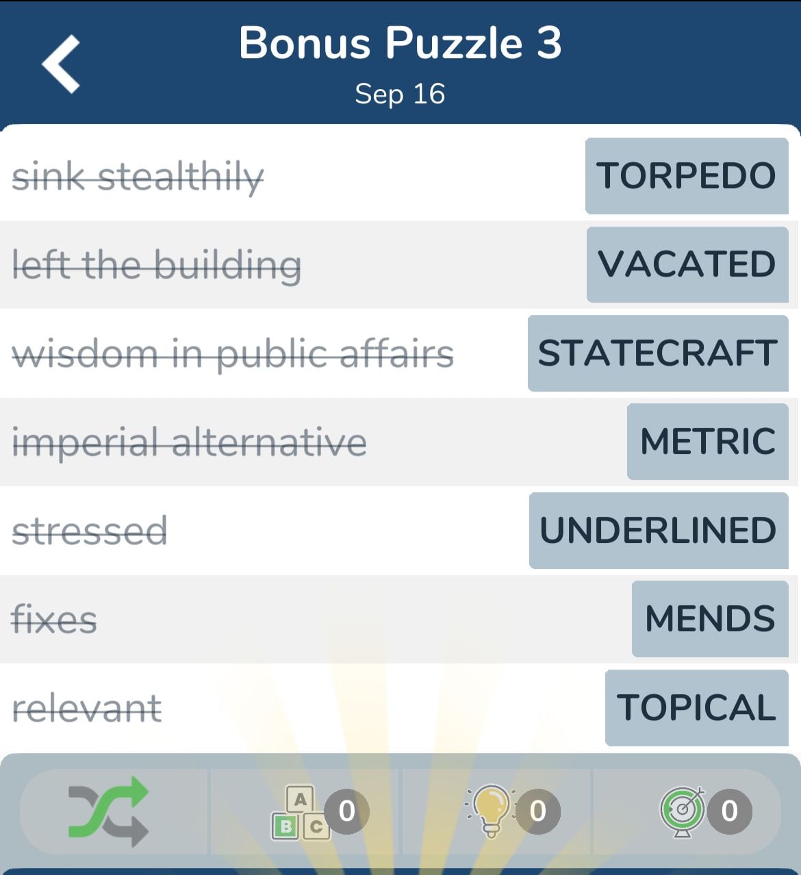 7 Little Words September 16 2024 Bonus 3