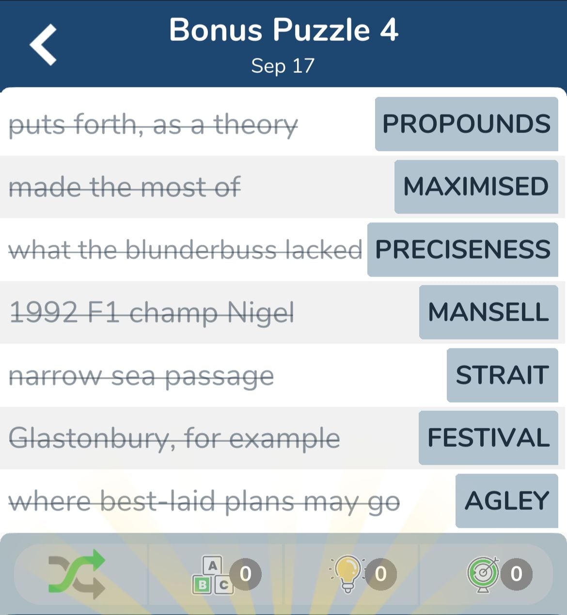 7 Little Words September 17 2024 Bonus 4