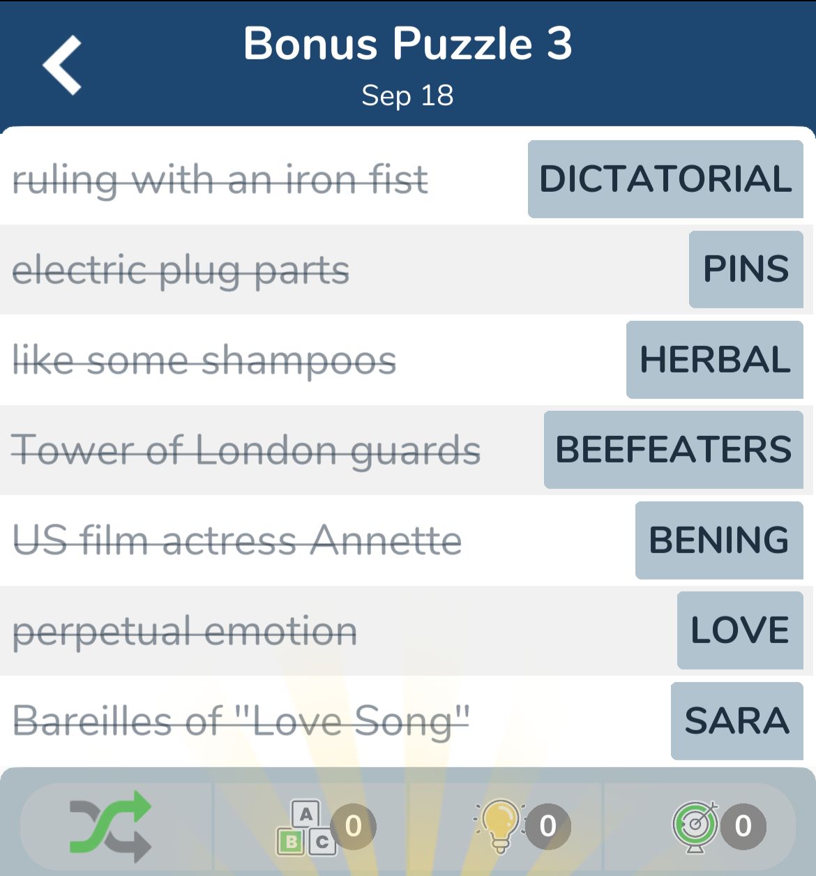 7 Little Words September 18 2024 Bonus 3