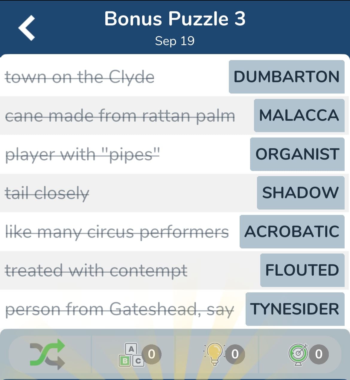 7 Little Words September 19 2024 Bonus 3
