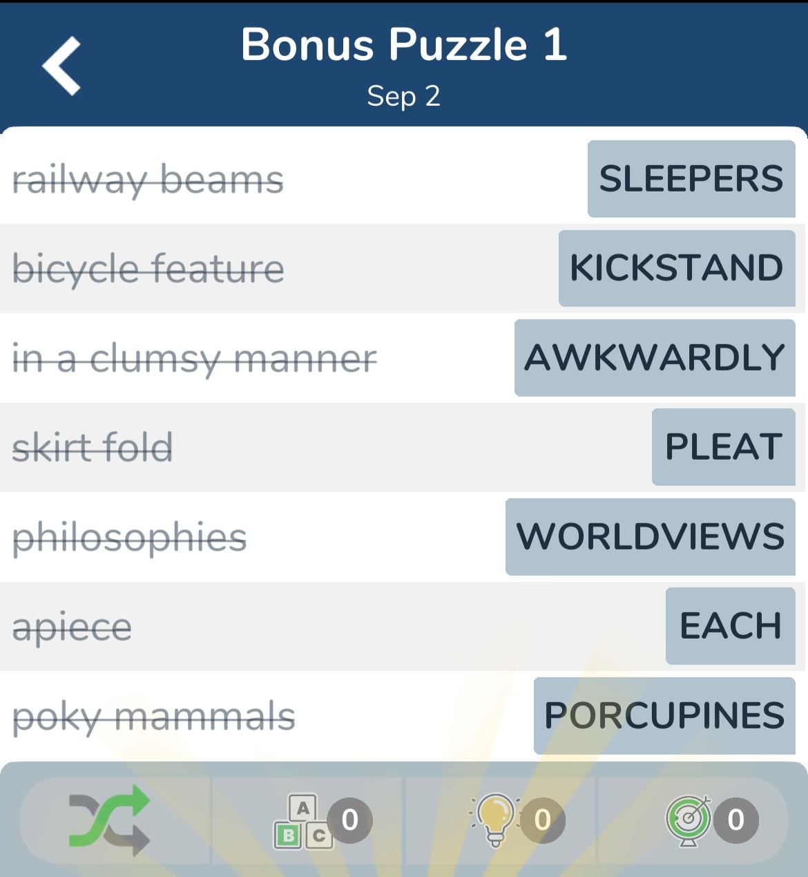 7 Little Words September 2 2024 Bonus 1