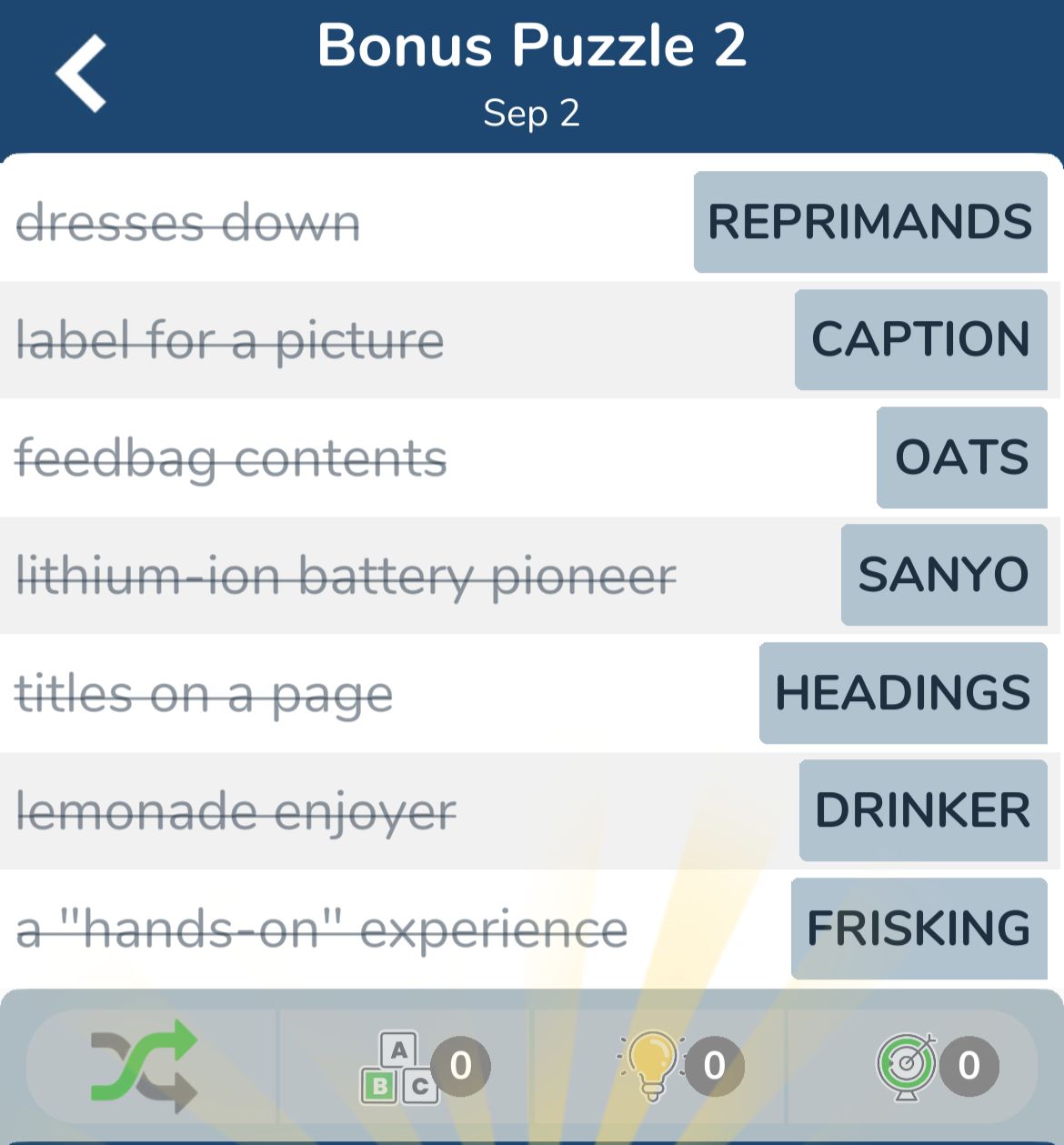 7 Little Words September 2 2024 Bonus 2
