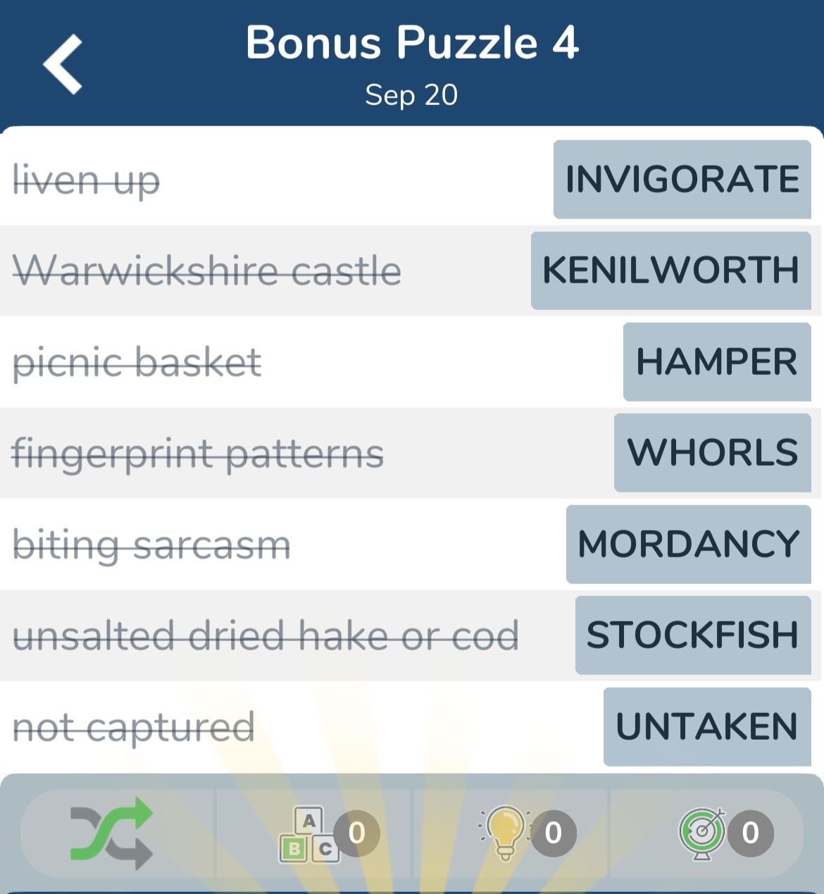 7 Little Words September 20 2024 Bonus 4