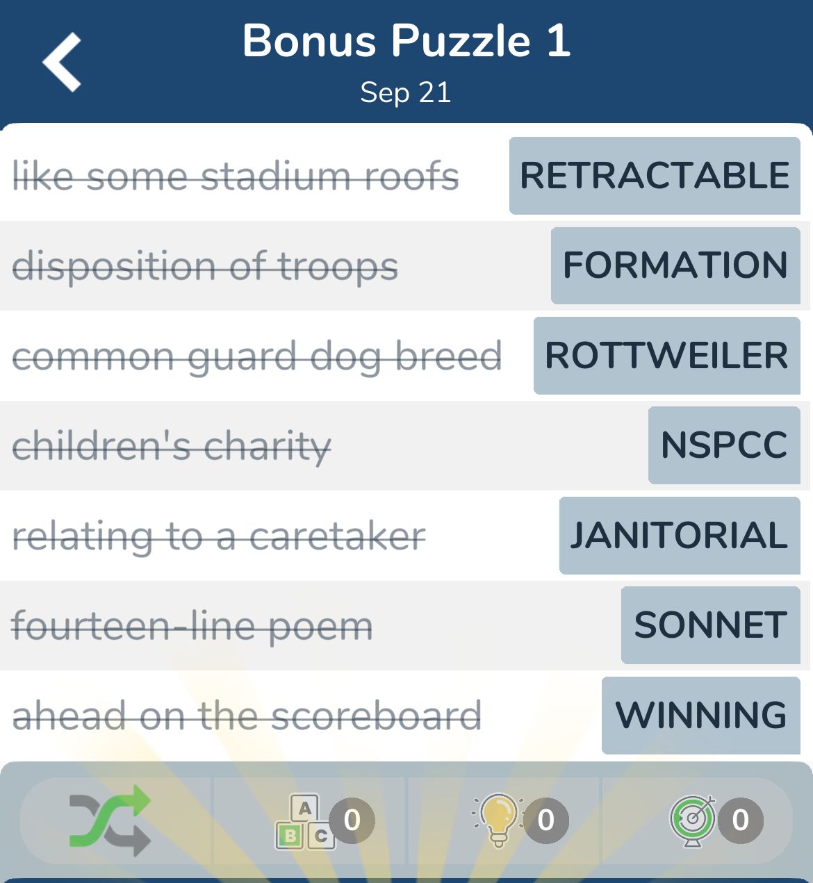 7 Little Words September 21 2024 Bonus 1