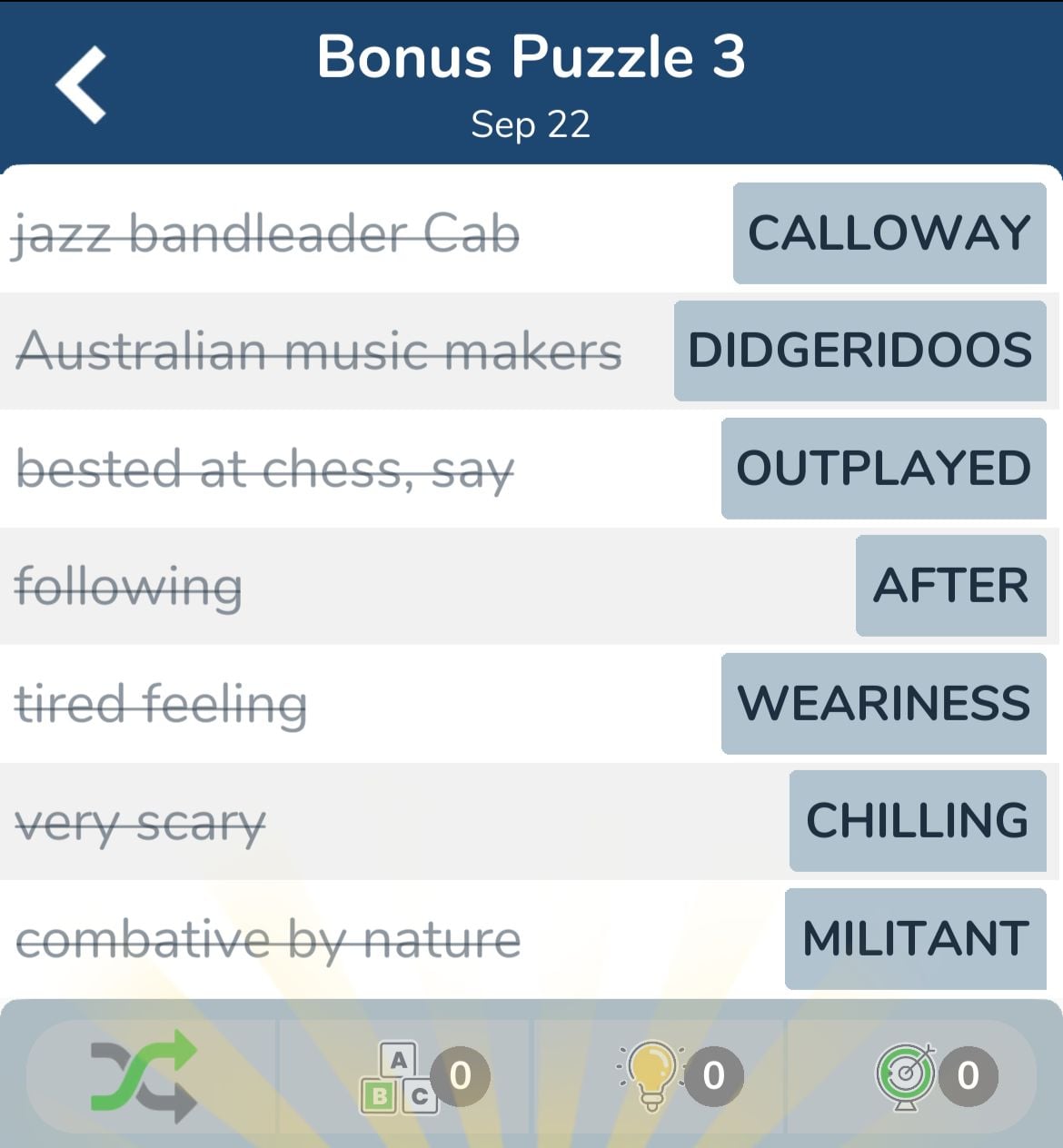 7 Little Words September 22 2024 Bonus 3