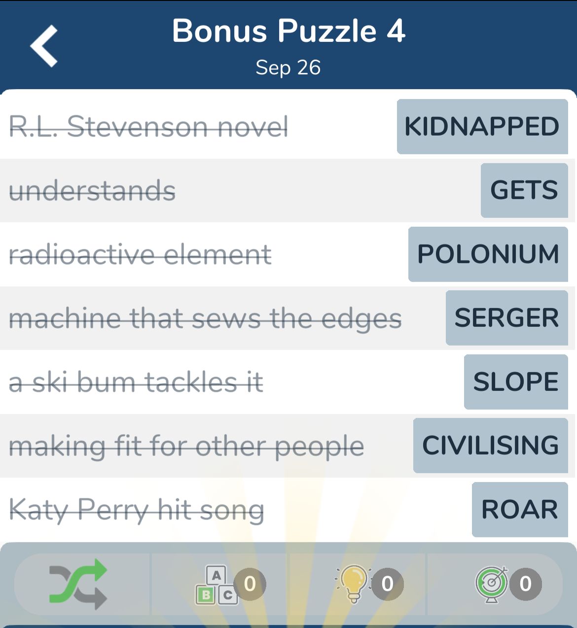 7 Little Words September 26 2024 Bonus 4