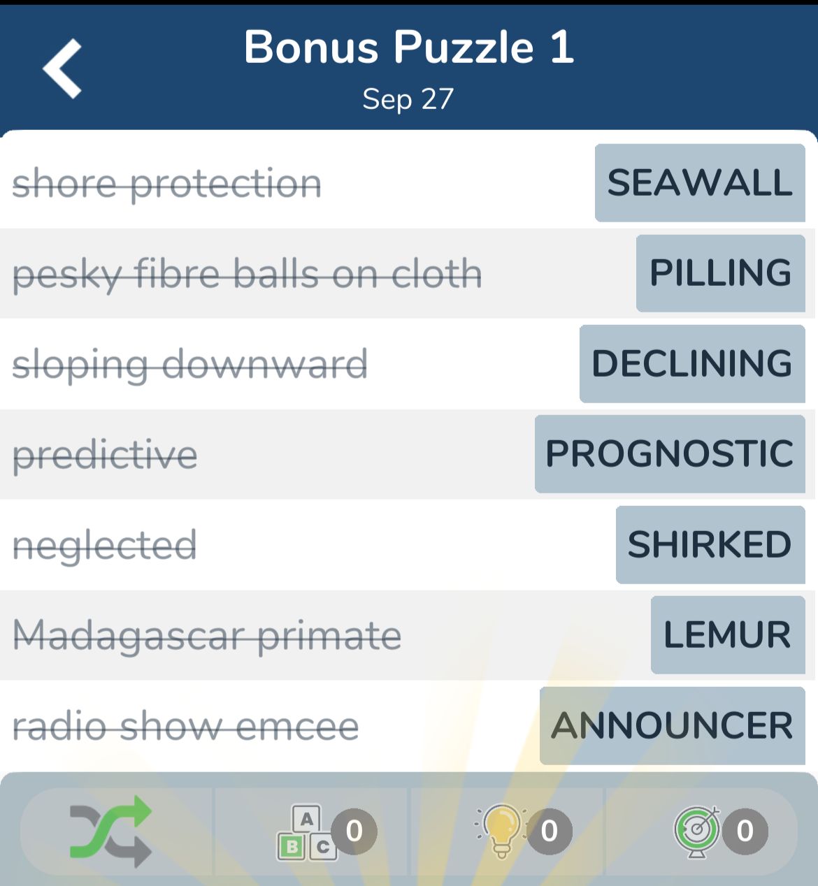 7 Little Words September 27 2024 Bonus 1
