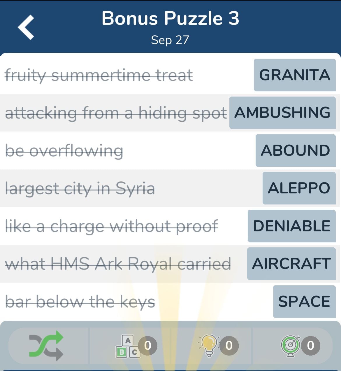 7 Little Words September 27 2024 Bonus 3