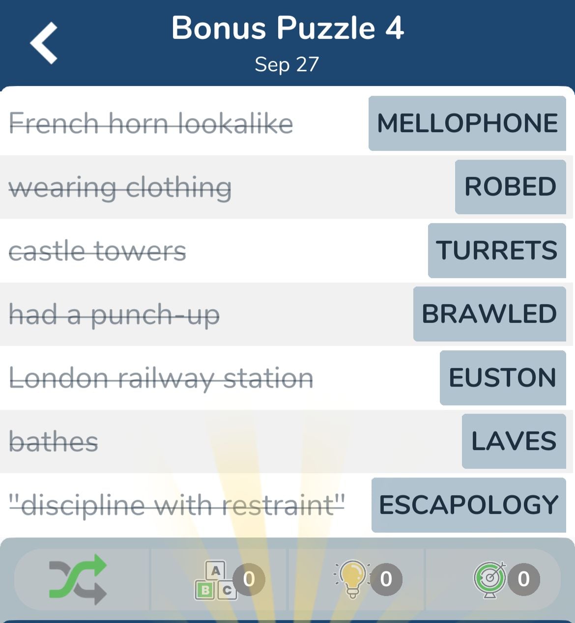 7 Little Words September 27 2024 Bonus 4