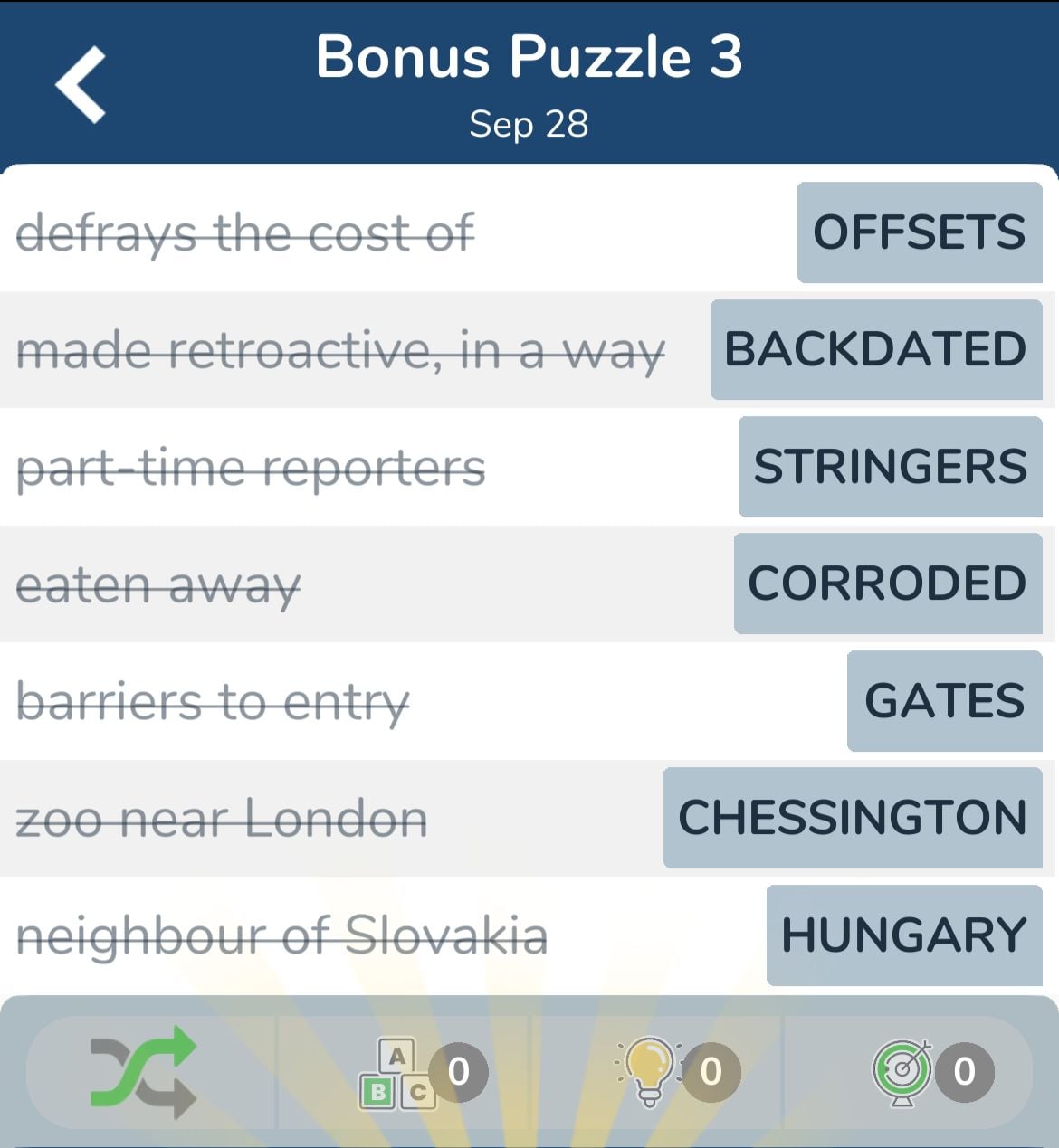 7 Little Words September 28 2024 Bonus 3