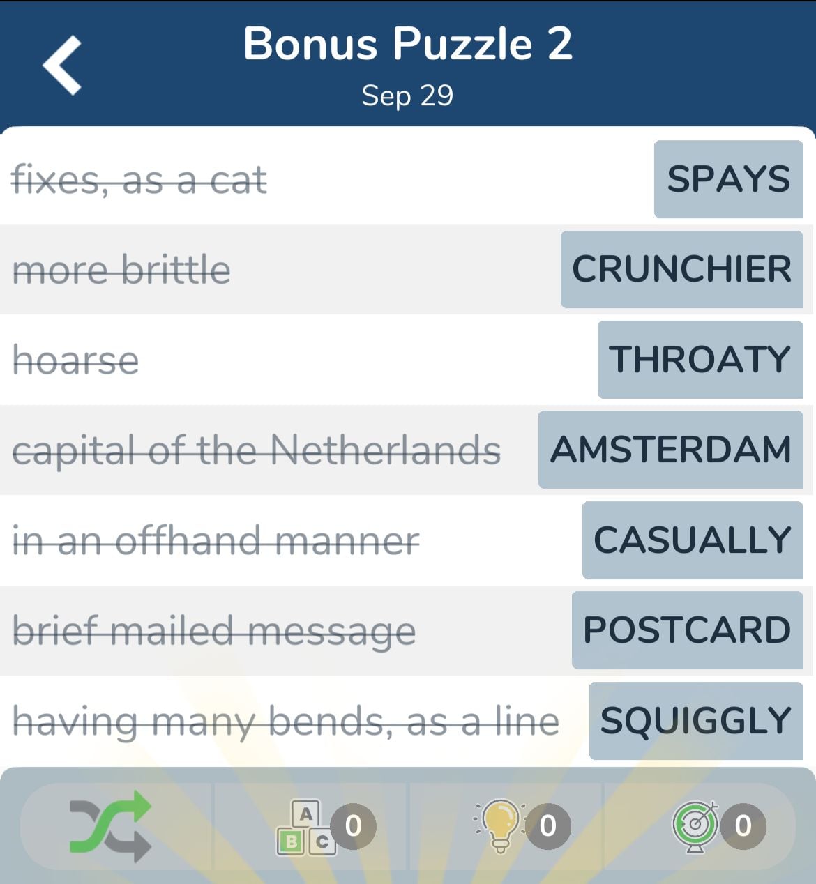 7 Little Words September 29 2024 Bonus 2